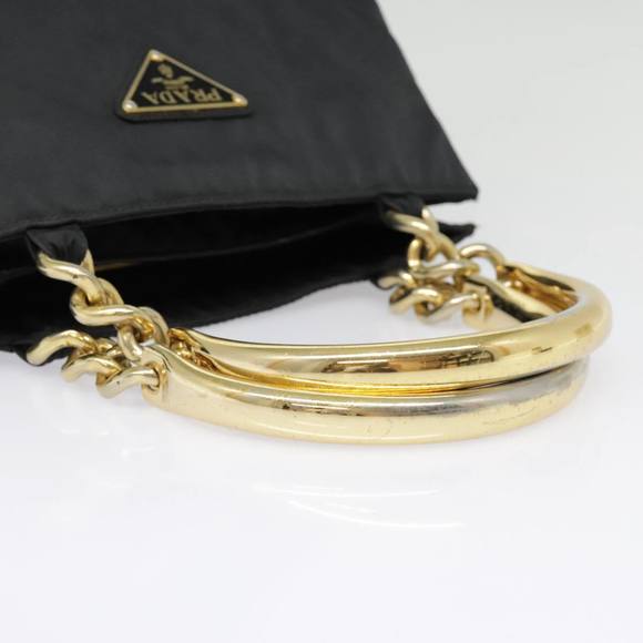 PRADA Hand Bag Nylon Black Gold Auth 90752 - Picture 7 of 16